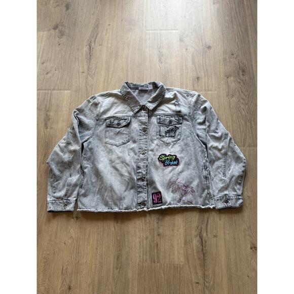 MTV VTG STYLE 2020 Distressed Gray Denim Jean Jacket Embroidered Patch XXXL(21) - Picture 9 of 9